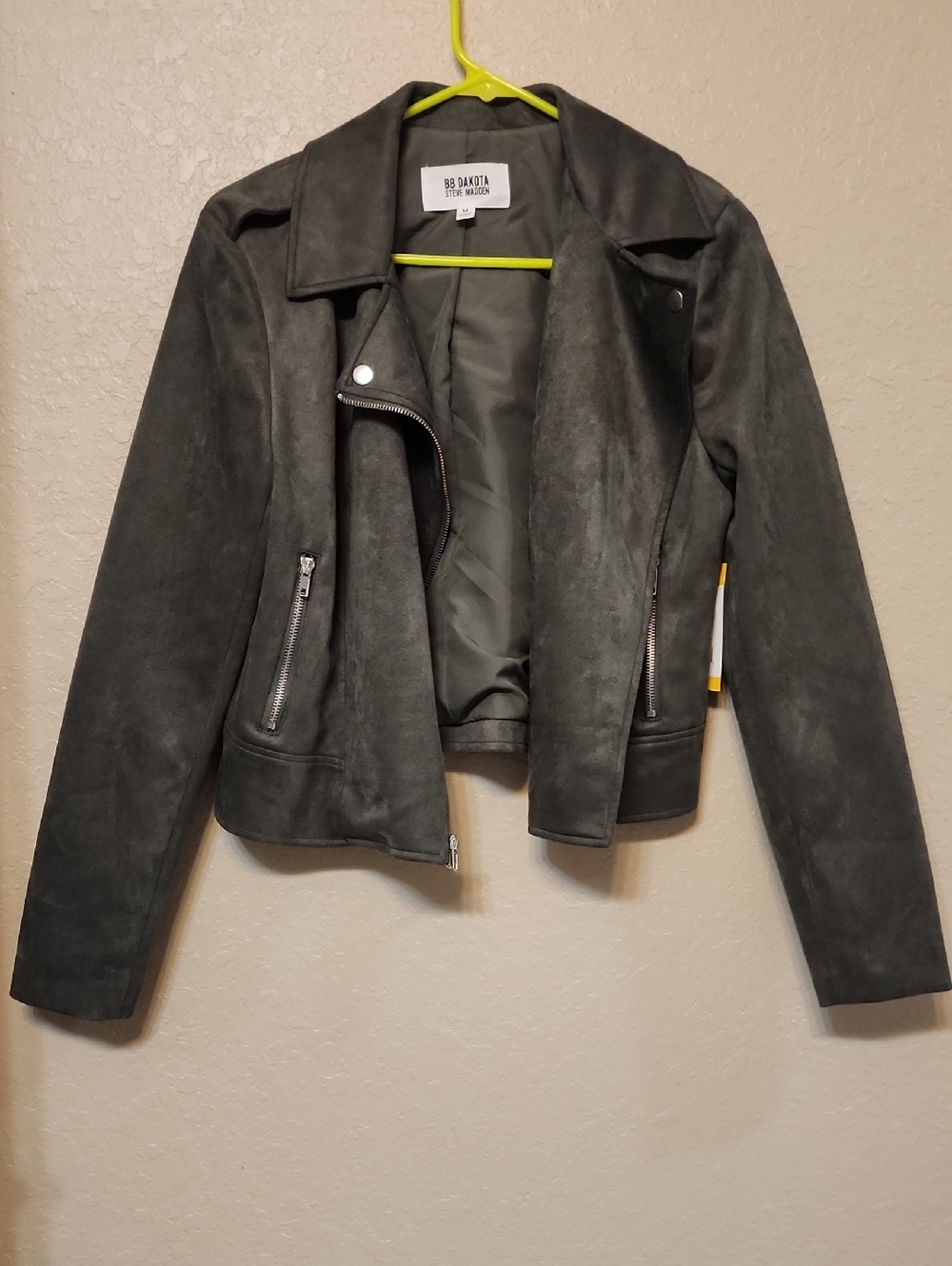 BB Dakota Charcoal Gray Suede-Look Moto Jacket